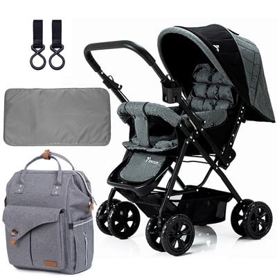 Teknum Reversible Look at Me Stroller w / t Diaper Bag & Hooks & Changing Pad - Grey